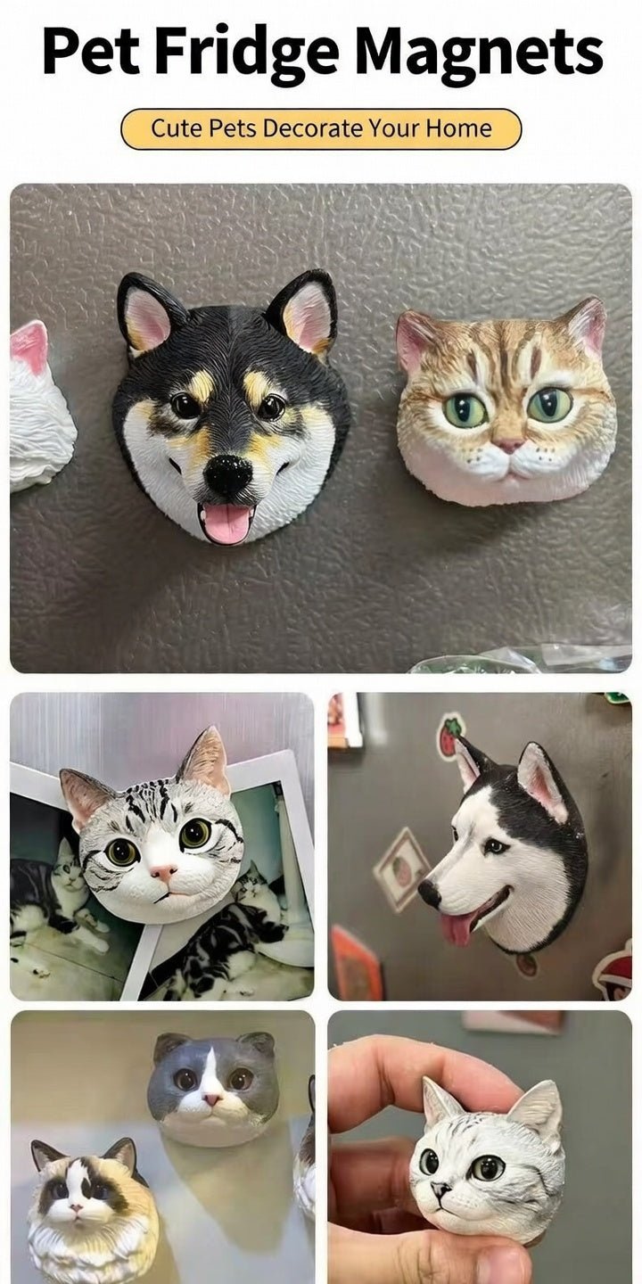 🐶 Custom 3D Pet Fridge Magnet – Realistic Dog & Cat Face Refrigerator Sticker! 🐱💕FurEver Memory